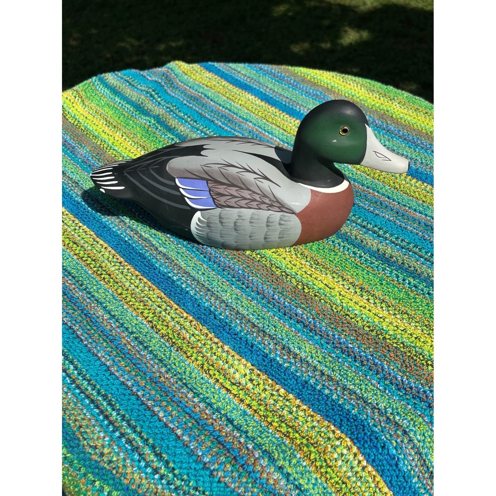 J Weaver Signed Hand Painted Wooden Mallard Drake Duck Decoy Figurine